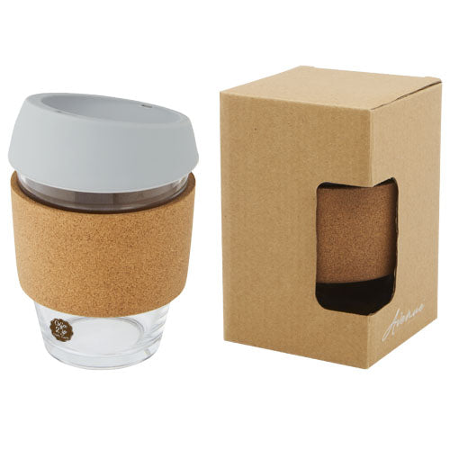 Lidan 360 ml borosilicate glass tumbler with cork grip and silicone lid - 100665