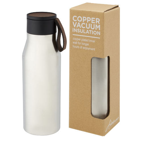 Ljungan 500 ml copper vacuum insulated stainless steel bottle with PU leather strap and lid - 100668