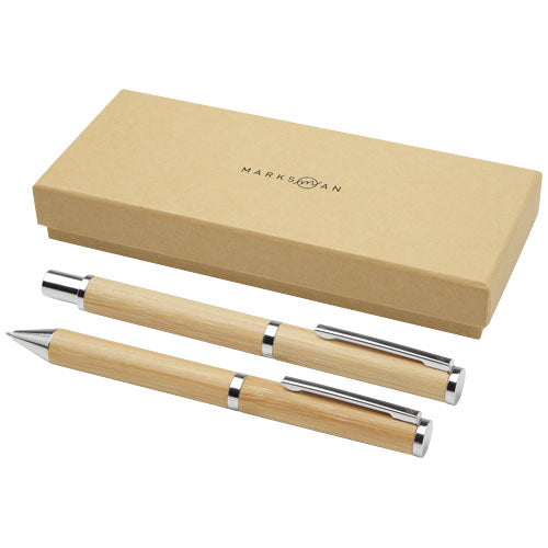 Apolys bamboo ballpoint and rollerball pen gift set  - 107833