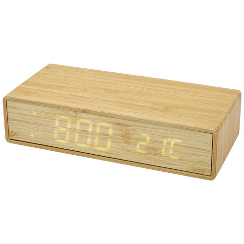 Minata bamboo wireless charger with clock - 124243