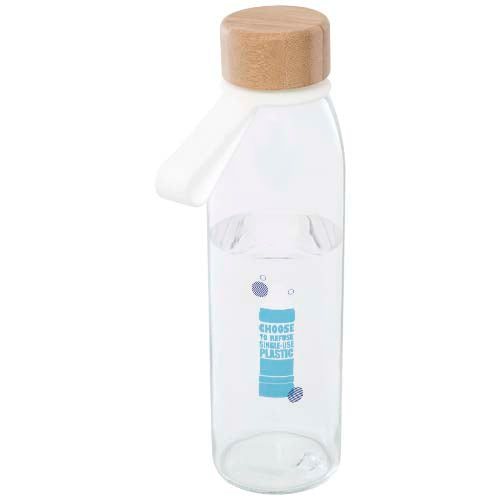 Porto 500 ml glass water bottle with silicone handle and bamboo lid  - 100853