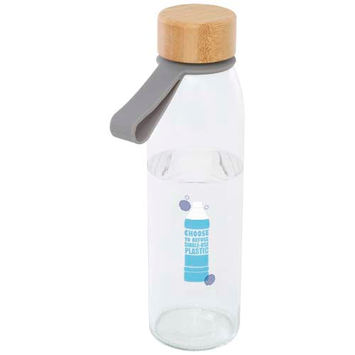 Porto 500 ml glass water bottle with silicone handle and bamboo lid  - 100853