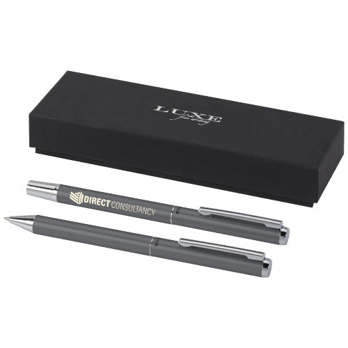 Lucetto recycled aluminium ballpoint and rollerball pen gift set (black ink) - 107838