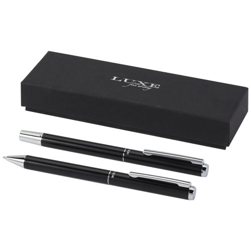 Lucetto recycled aluminium ballpoint and rollerball pen gift set (black ink) - 107838