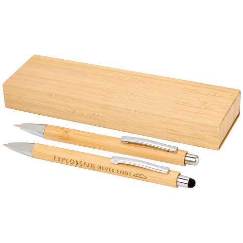 Oblys bamboo ballpoint pen and mechanical pencil set (black ink) - 107976