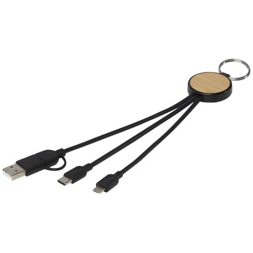 Tecta 6-in-1 recycled plastic/bamboo charging cable with keyring - 124325