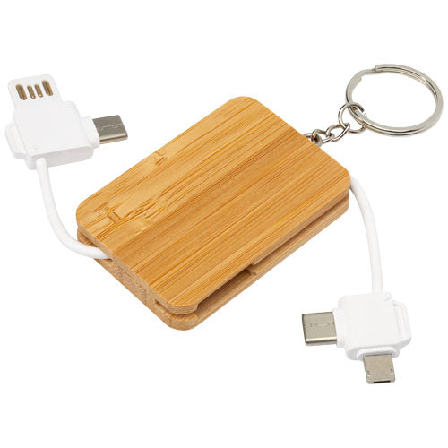 Reel 6-in-1 retractable bamboo key ring charging cable - 124329