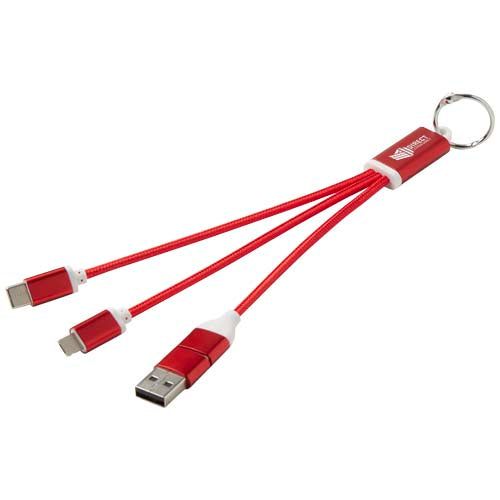 Metal 4-in-1 recycled aluminium charging cable with keychain - 124382