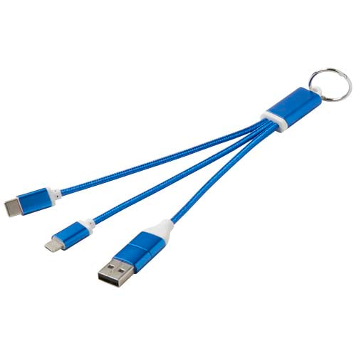 Metal 4-in-1 recycled aluminium charging cable with keychain - 124382