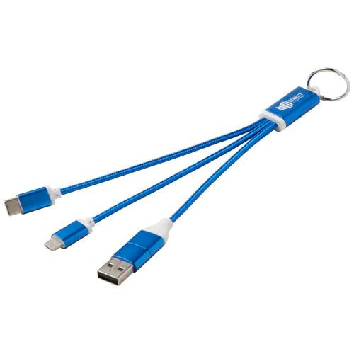 Metal 4-in-1 recycled aluminium charging cable with keychain - 124382