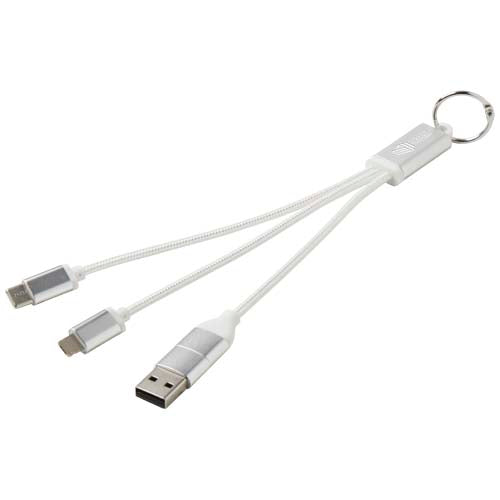 Metal 4-in-1 recycled aluminium charging cable with keychain - 124382