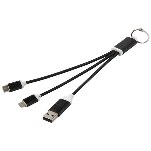 Metal 4-in-1 recycled aluminium charging cable with keychain - 124382