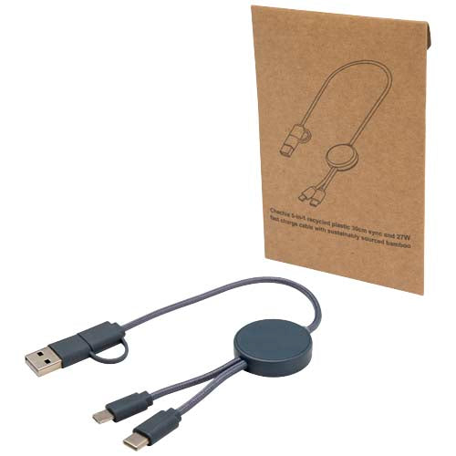 Citala 5-in-1 recycled plastic 30 cm data sync and 27W fast charge cable - 124427