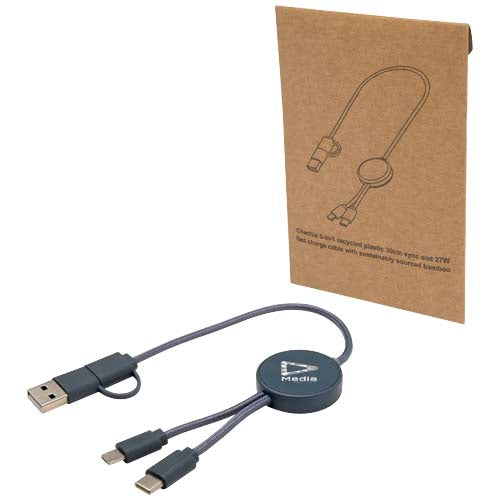 Citala 5-in-1 recycled plastic 30 cm data sync and 27W fast charge cable - 124427