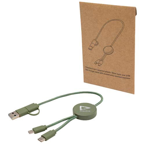 Citala 5-in-1 recycled plastic 30 cm data sync and 27W fast charge cable - 124427
