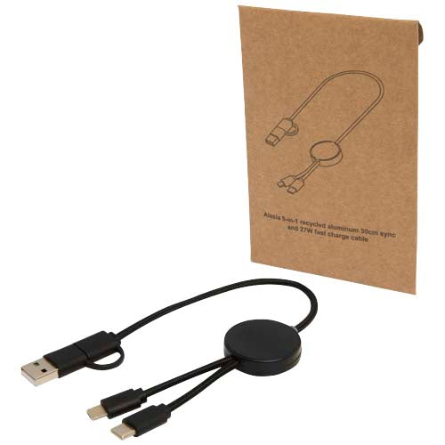 Citala 5-in-1 recycled plastic 30 cm data sync and 27W fast charge cable - 124427