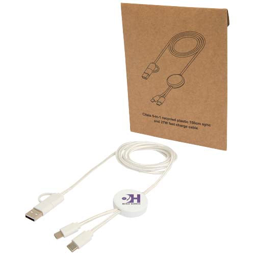 Citala 5-in-1 recycled plastic 150 cm data sync and 27W fast charge cable - 124428