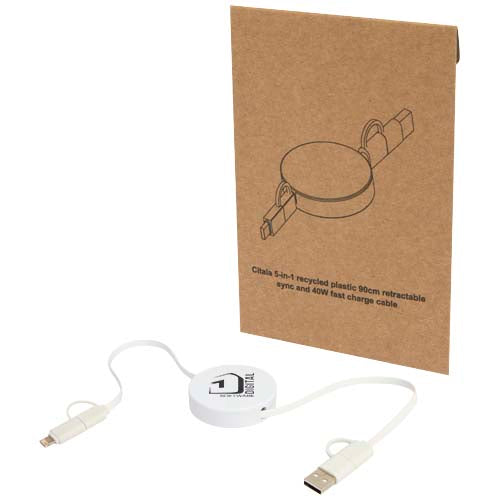 Citala 5-in-1 recycled plastic 90 cm retractable data sync and 40W fast charge cable - 124430