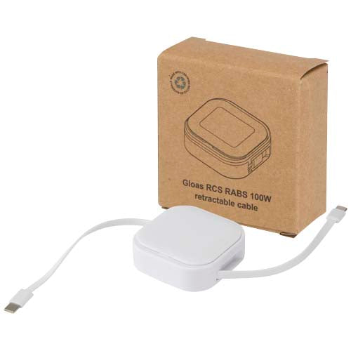 Gloas 5-in-1 recycled retractable data sync and 100W fast charge cable with smartphone tool kit - 124448