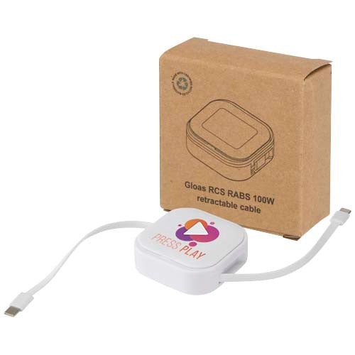 Gloas 5-in-1 recycled retractable data sync and 100W fast charge cable with smartphone tool kit - 124448