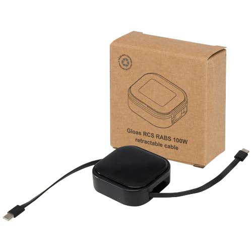 Gloas 5-in-1 recycled retractable data sync and 100W fast charge cable with smartphone tool kit - 124448