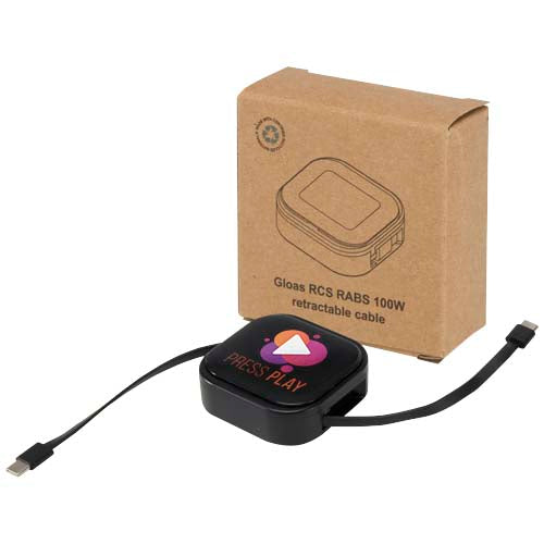 Gloas 5-in-1 recycled retractable data sync and 100W fast charge cable with smartphone tool kit - 124448