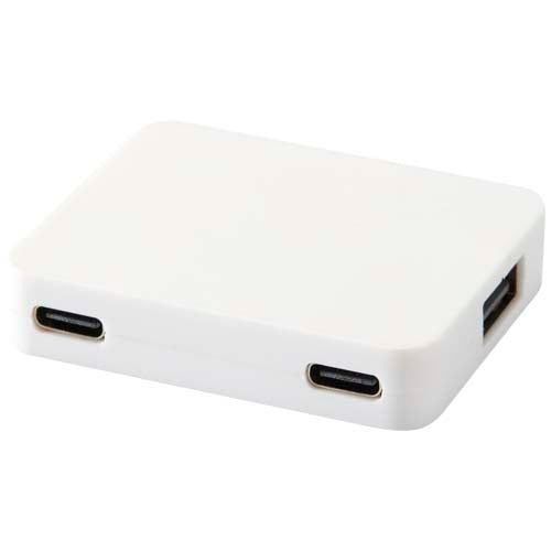Gaia 4-port USB hub with USB-A and Type-C output and dual input - made from recycled plastic - 124449
