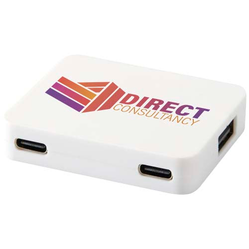 Gaia 4-port USB hub with USB-A and Type-C output and dual input - made from recycled plastic - 124449