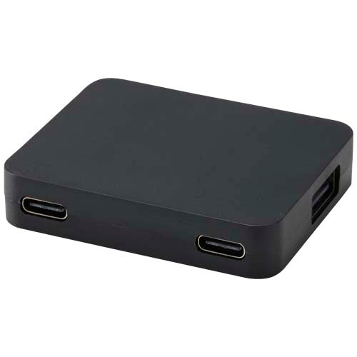 Gaia 4-port USB hub with USB-A and Type-C output and dual input - made from recycled plastic - 124449