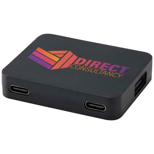 Gaia 4-port USB hub with USB-A and Type-C output and dual input - made from recycled plastic - 124449