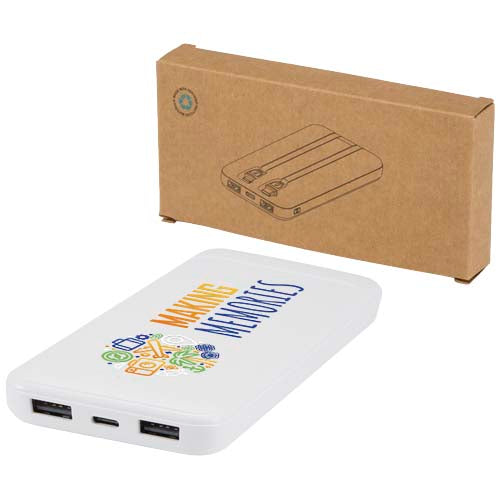 Adhil 10.000 mAh 10W recycled plastic power bank with 2 built-in cables - 124459