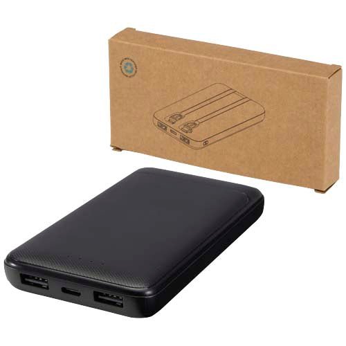 Adhil 10.000 mAh 10W recycled plastic power bank with 2 built-in cables - 124459