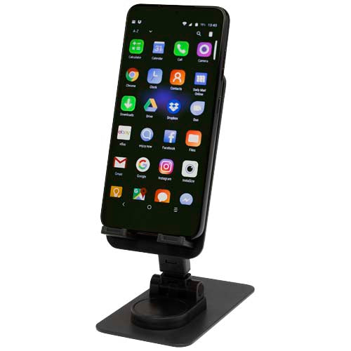 Alhena recycled plastic foldeable phone holder with metal desk stand - 124467