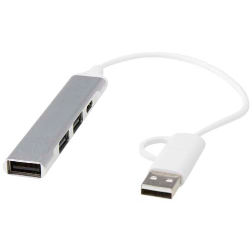Alkaid 4-port recycled aluminium USB-A and Type-C hub with dual input - 124469