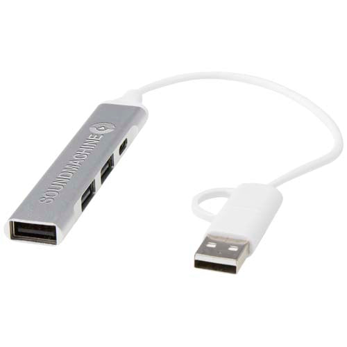 Alkaid 4-port recycled aluminium USB-A and Type-C hub with dual input - 124469
