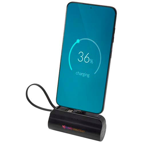 Alnair 5000 mAh 10W recycled plastic Type-C power bank with built-in flip stand and 2-in-1 cable - 124472