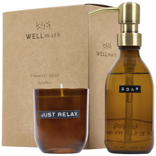 Wellmark Discovery 200 ml hand soap dispenser and 150 g scented candle set - bamboo fragrance - 126308