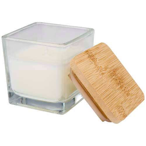 Ambra square glass candle with bamboo lid - 126354