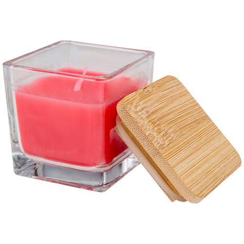 Ambra square glass candle with bamboo lid - 126354