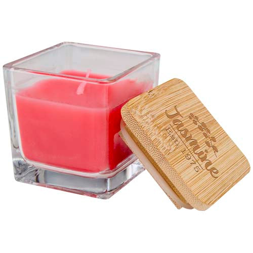 Ambra square glass candle with bamboo lid - 126354