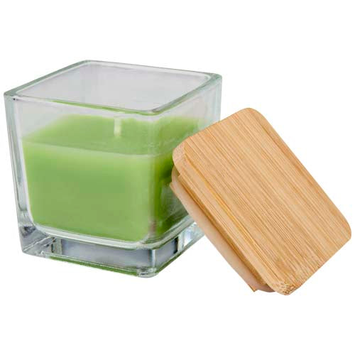 Ambra square glass candle with bamboo lid - 126354