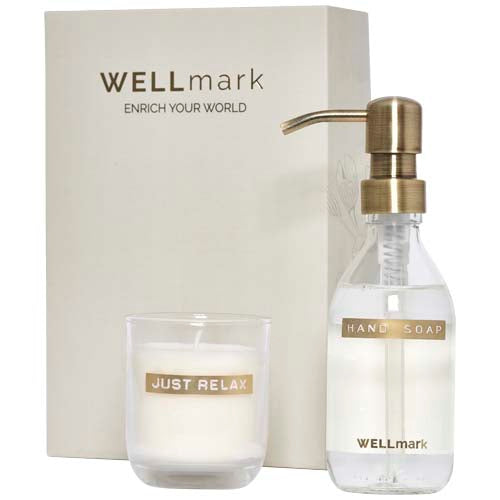 Wellmark Discovery 250 ml hand soap dispenser and 150 g scented candle set - 126406
