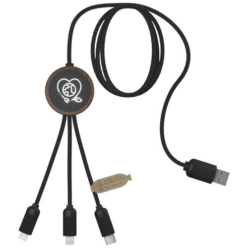SCX.design C36 3-in-1 rPET light-up logo extended charging cable with round bamboo casing - 2PX084