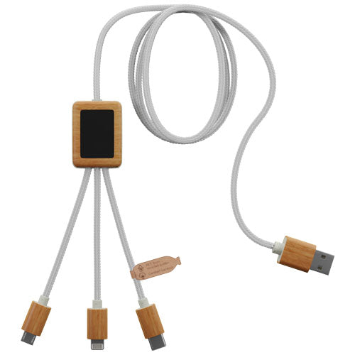 SCX.design C39 3-in-1 rPET light-up logo charging cable with squared bamboo casing - 2PX108